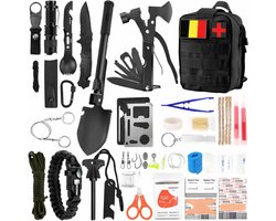 XXL Survival Kit 92-in-1 – Noodpakket Outdoor & Camping – Bushcraft Survival Set met EHBO Kit, Multitool, Bijl, Zaklamp & Paracord – Inclusief Tactische Tas met BE Patch