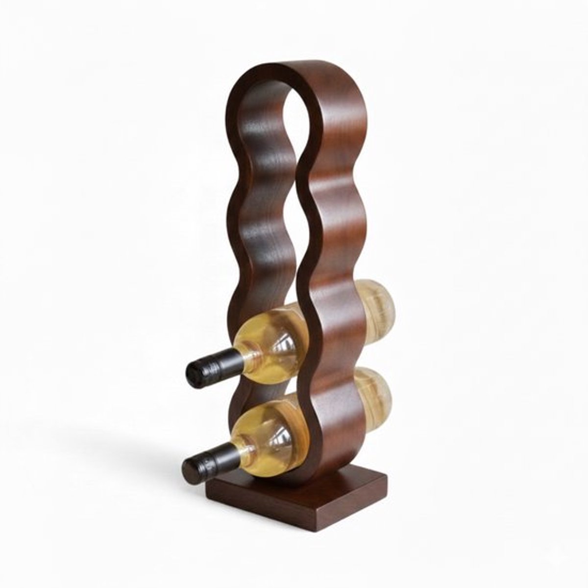 Meisterhome® Wijnfleshouder – Japandi Wijnrek - Voor 4 flessen - Stapelbaar Mangohout Flessenrek – Hout - Design Houten Wijnhouder - Duurzaam & Stijlvol - Bruin — cadeau in Wonen & Interieur - foto 3
