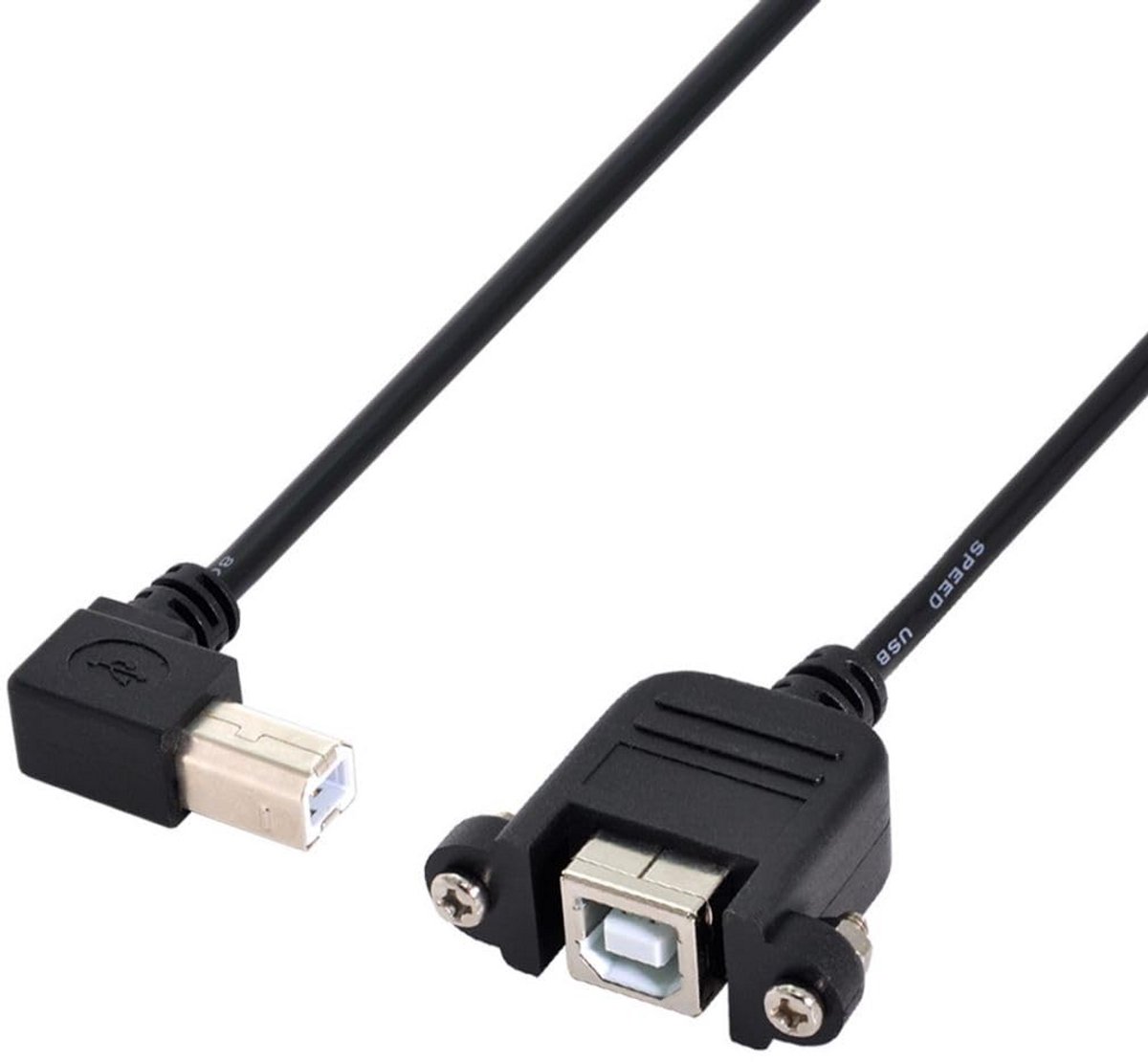 Haakse USB B Verlengkabel 1 Meter - Met Schroefbevestiging voor Paneelmontage