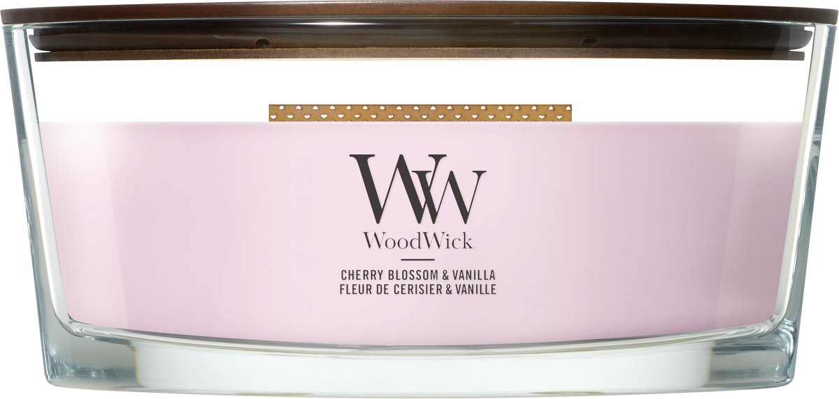 WoodWick Hearthwick - Cherry Blossom & Vanilla - Ellipse Geurkaars - 50 branduren Roze
