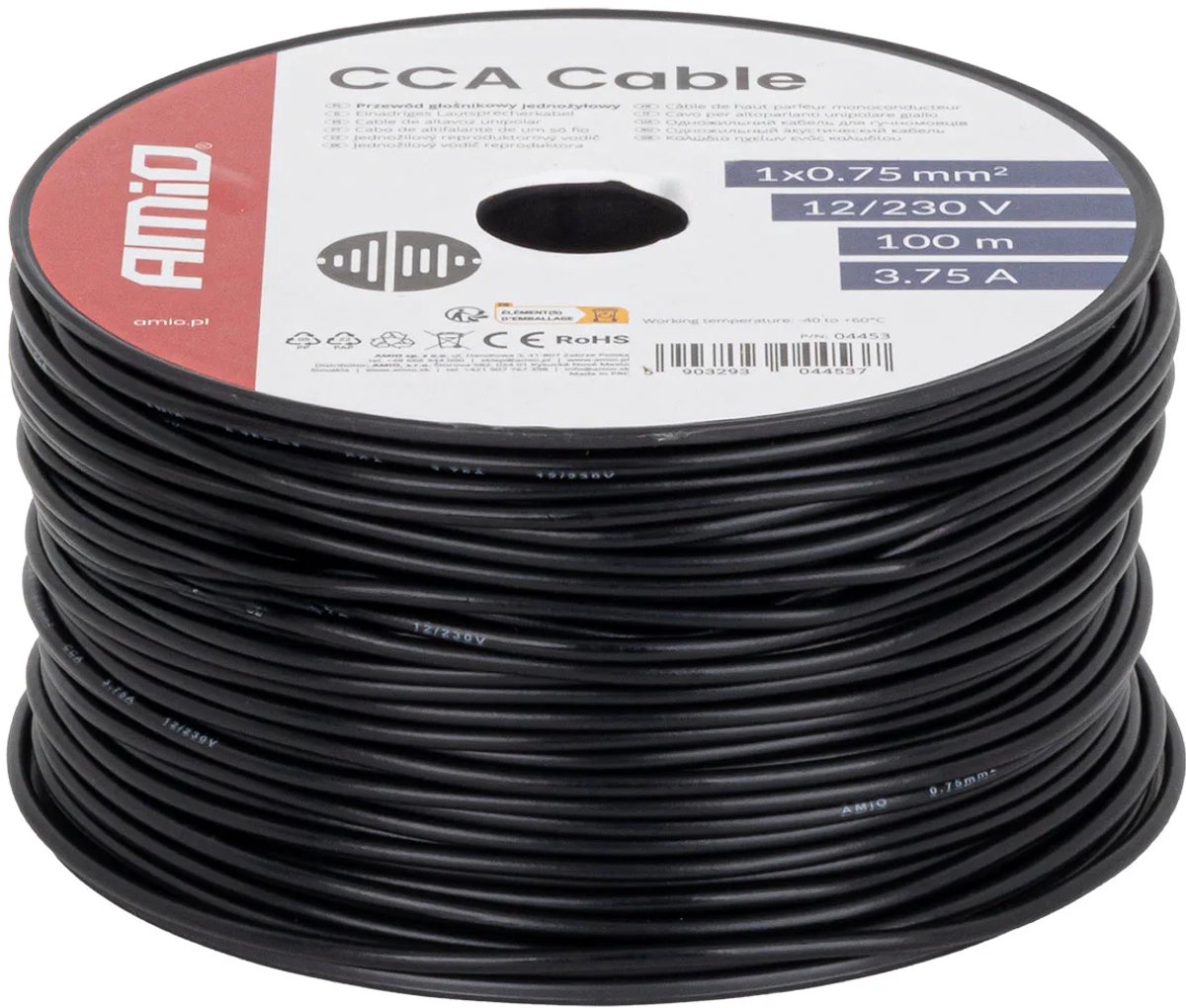 CCA-kabel zwart 1×0,75mm2 100m 3,75A 12/230V