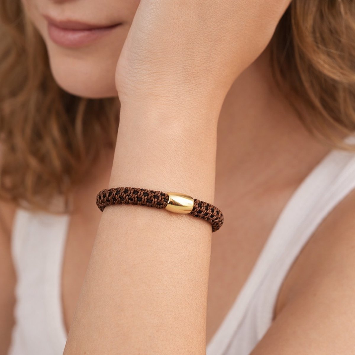 15 x Knekkie Haarelastiekjes met Kraaltje – Gevlochten Elastiek & Armband – Bruine Stijl — cadeau in Mode & Accessoires - foto 4
