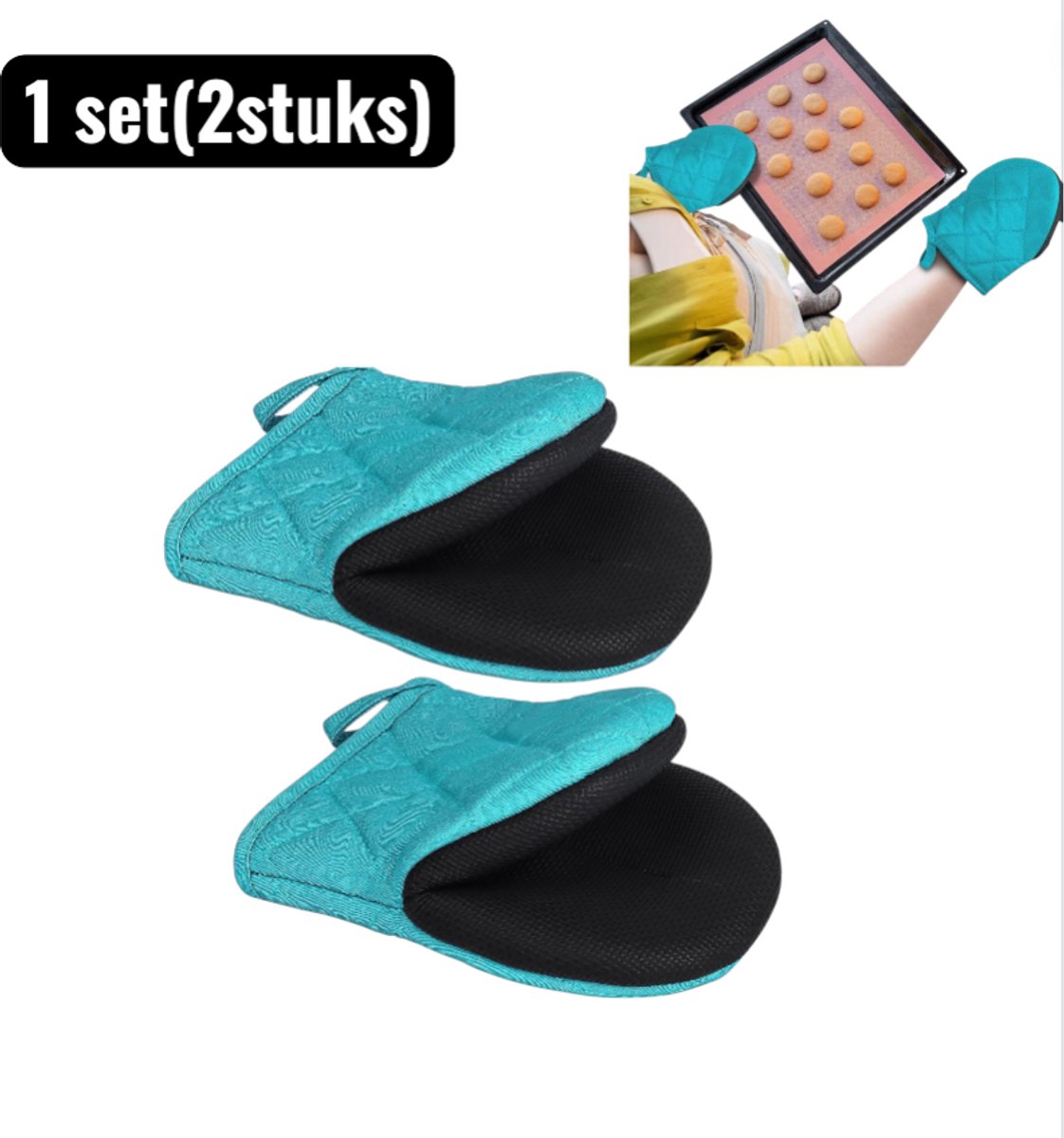 1 paar - Ovenwante - Hittebestendige Silicone Handschoen met Antislip – Hittebestendige Handschoenen - Barbecue Handschoen - Grill & Oven Want - Leuk Keukengerei voor Thuisbakkers -Blauw