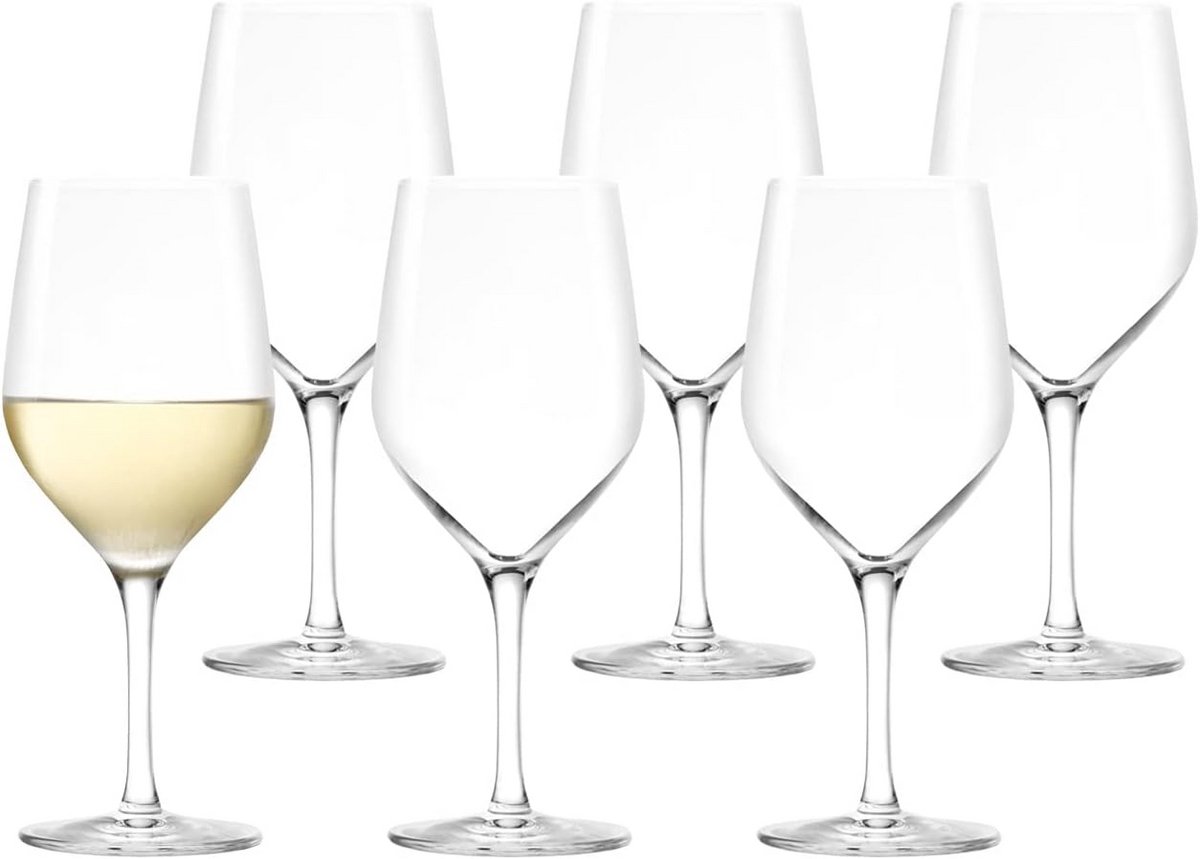 Set van 6 Wittewijnglazen met Korte Steel 305 ml - Vaatwasmachinebestendig Kristalglas