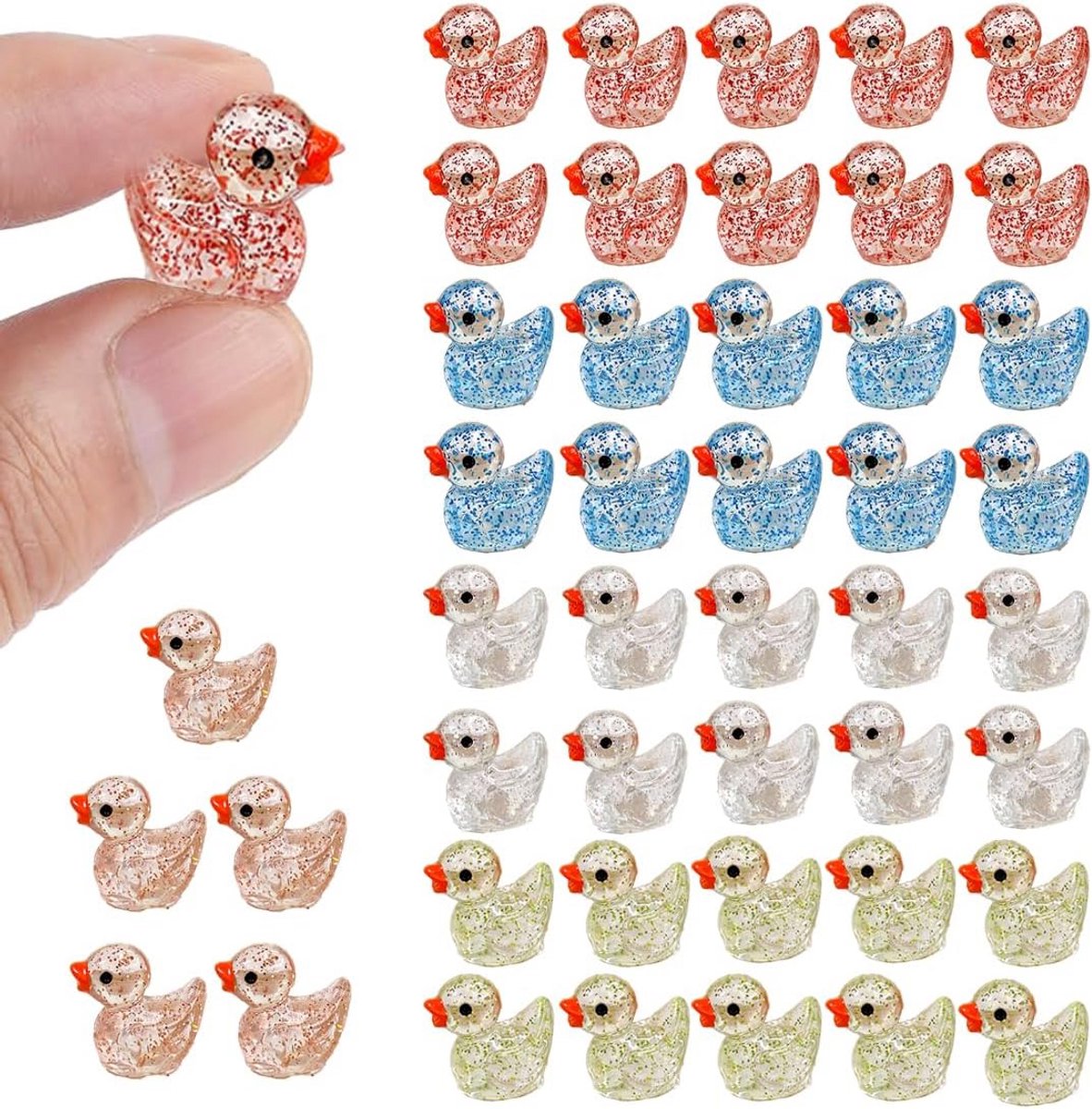 50 Stuks Mini Eendjes in 5 Glitterkleuren voor Decoratie