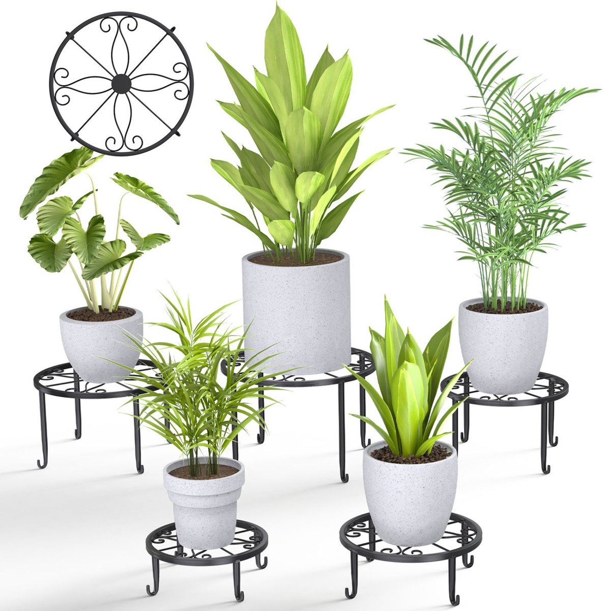 Arisahome Plantentafel Set 5 Delig – Metalen Bloempot Standaard – Modern Design – Zwart