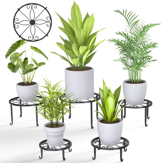 Arisahome Plantentafel Set 5 Delig – Metalen Bloempot Standaard – Modern Design – Zwart