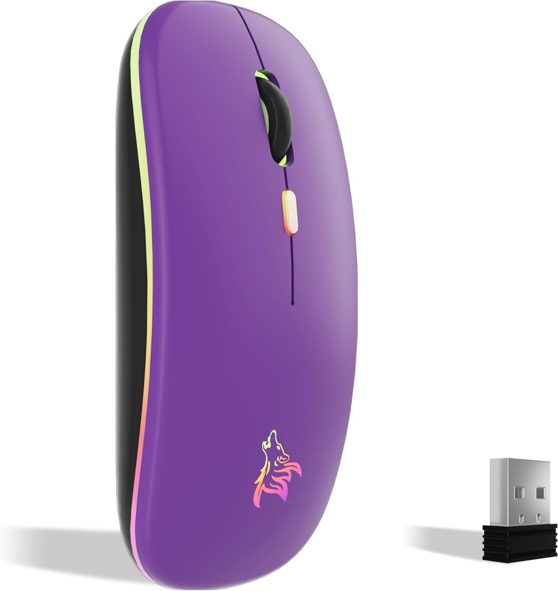 StayPowered Draadloze Muis - Ultieme Precisie en Comfort - 2,4 GHz & Bluetooth - 1600 DPI - LED-Verlichting - Ergonomisch Design - Oplaadbaar - Lange Standby - Paars - Levering Sneller dan Aangegeven!