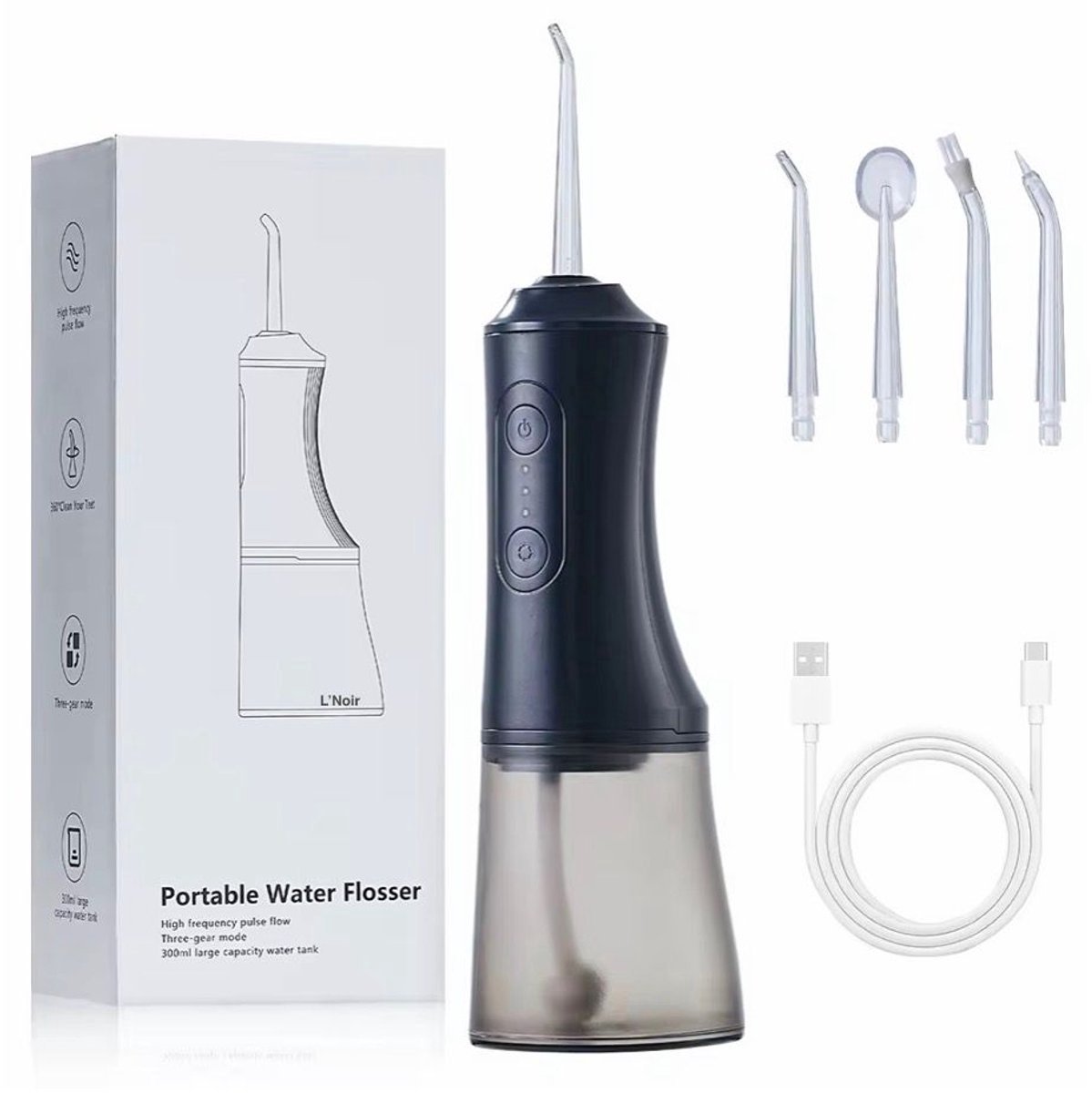 Bol.com Waterflosser - 300 ML Tank - Monddouche - Water Flosser - Draadloos en Oplaadbaar - Opzetstukjes - 3 Standen - Krachtig ... aanbieding