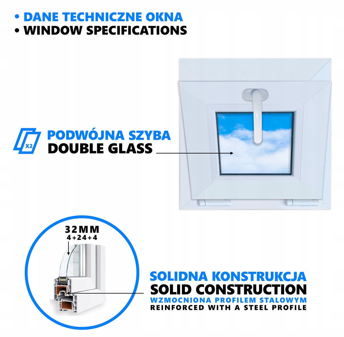 STANDAARD PVC-raam wit 40x40 kantelbaar 400x400 naar boven openslaand 40cmx40cm nieuw