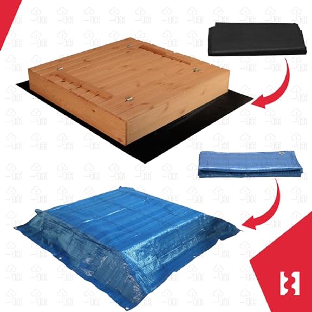 KOTARBAU® Houten Zandbak, 120 x 120 cm, Bruin, Zandbak met Deksel, en Bankjes, Met Grondzeil, Geïmpregneerd, Buitenspeelgoed — afbeelding 8