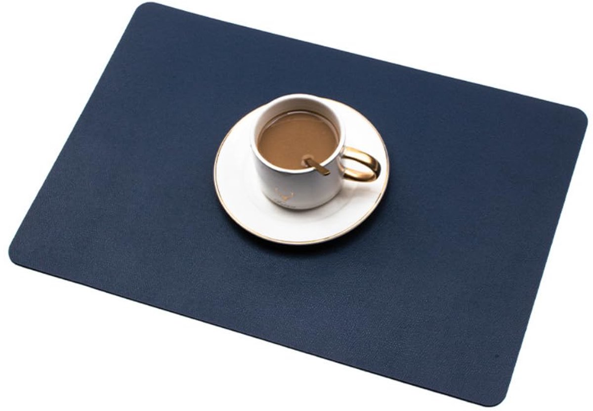 Set van 4 Rechthoekige Wasbare Placemat - Dubbelzijdig PU Leer - 44 x 30 cm, Donkerblauw