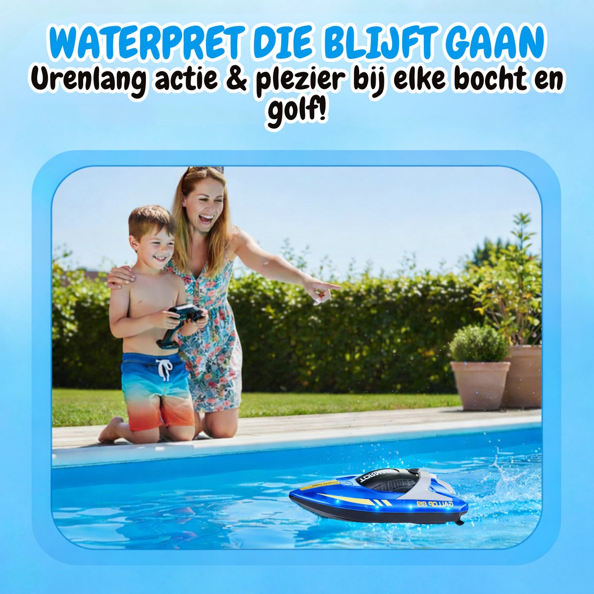 Pumpify Bestuurbare Boot – Waterspeelgoed – Met LED Verlichting – RC Boot – Snelheid Tot 15 km/h – 60m Bereik – Speelgoed Boot – Speedboot – Afstandsbestuurbare Boot - Speelgoed – 5 jaar – 6 jaar – 7 jaar – 8 jaar – 9 jaar – 10 jaar – Blauw — afbeelding 3