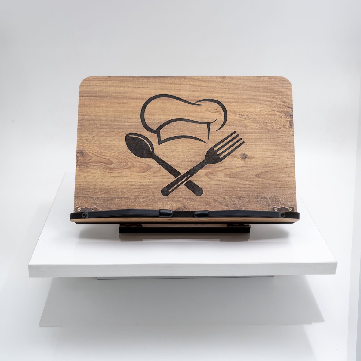 Zeo Wood® - Kookboekstandaard - Boekenstandaard Hout – Boekenhouder – Tablet Standaard – Verstelbaar – Chef Design – 30x20 cm