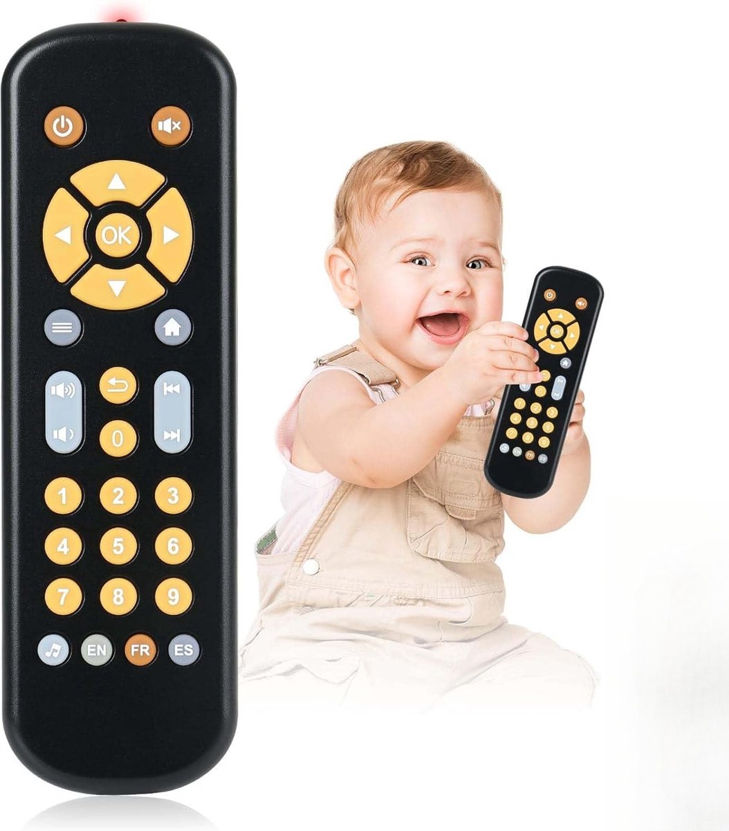 Op afstand bedienbaar muziekspeelgoed voor baby's vanaf 6 maanden – muziekspeelgoed voor vroege ontwikkeling, met taalopties Engels/Frans/Spaans, op Montessori geïnspireerd speelgoed, ideaal kraamcadeau - Zwart