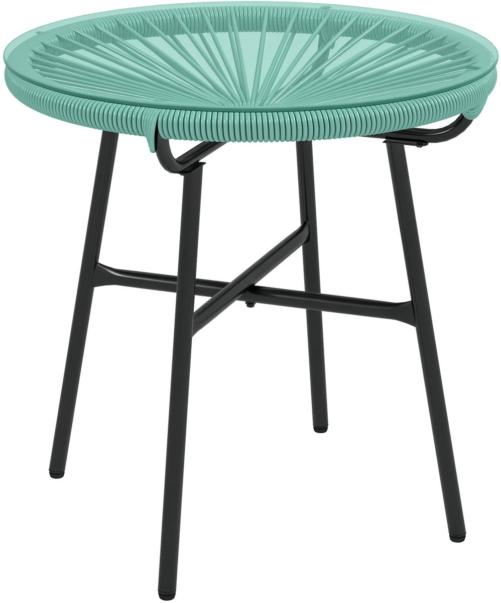 Outsunny Rattan bijzettafel - Metaal - 50x50x50cm - Groen