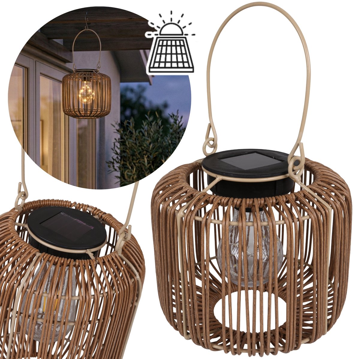 Rotan Solar Tafellamp voor buiten, Tafellamp, LED-Tuinlamp, Lantaarn Tuin, Buitenlamp voor