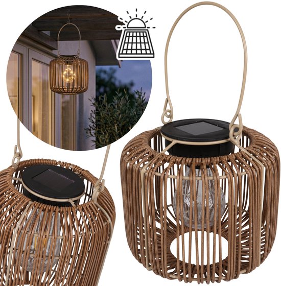 Rotan Solar Tafellamp voor buiten, Tafellamp, LED-Tuinlamp, Lantaarn Tuin, Buitenlamp voor terras/balkon 16 cm