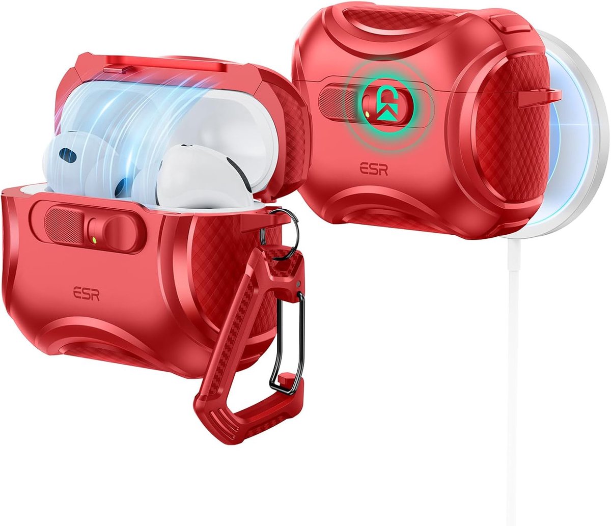 Schokbestendige Oplaadcase voor Draadloze Oordopjes met MagSafe Ondersteuning, Rood