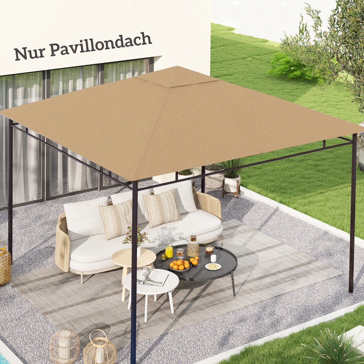 Wishdor - Vervangingsdak Voor Paviljoen - UV-Bestendig En Met Waterafvoer - Polyester - Beige - 298 x 295 cm