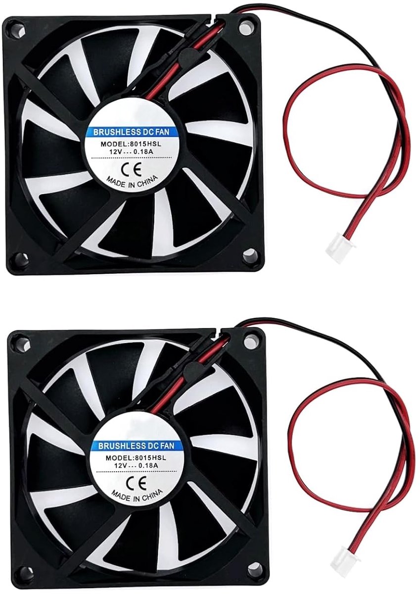 2 Stuks 12V Mini Koelventilator 80x80x15mm Stil Borstelloos 8 cm Ventilator met Kabels