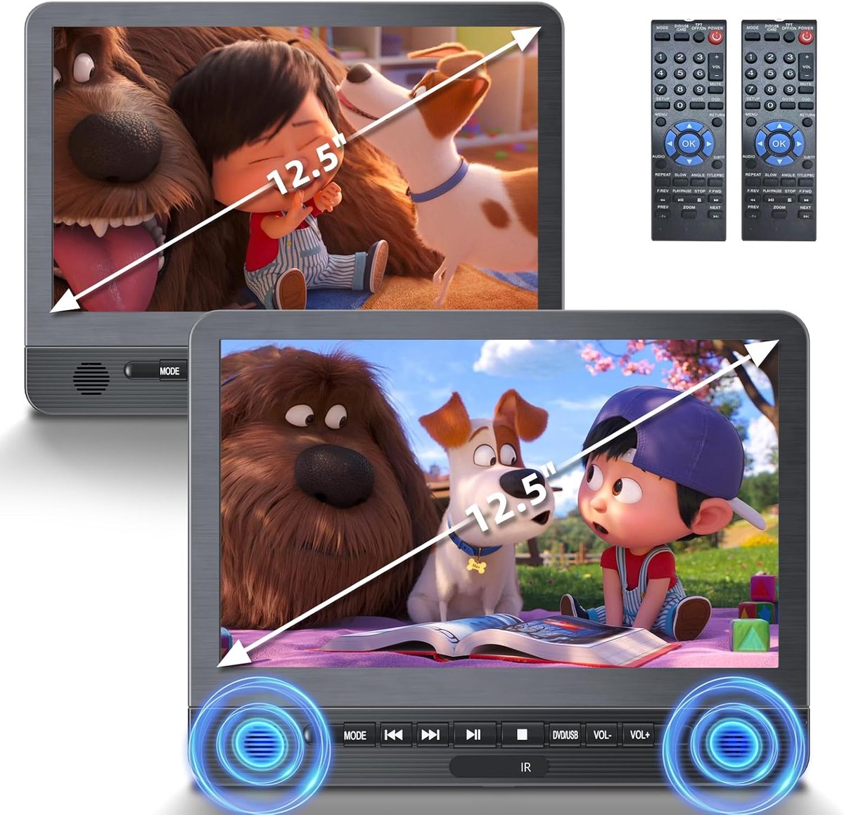 Dubbel DVD Speler voor Auto met 2 Schermen - Hoofdsteun TV voor Kinderen