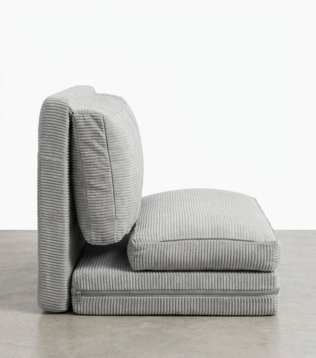 3-in-1 Opvouwbare Slaapbank en Lounge Chair – Comfortabele Klapbank met Wasbare Kussens, Omkeerbare 25D Traagschuim Matras, Lichtgrijs – Uitklapbare Bank voor Woonkamer, Slaapkamer, Studio of Camper UrbanHome