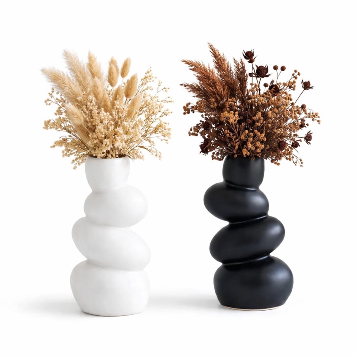 QORVANE Home - 2-delige abstracte decoratieset - zwart wit - sculpturale beelden 17 cm Productbeschrijving