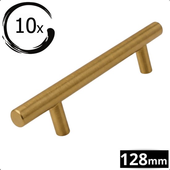 10X Handgrepen Goud RVS – Boormaat 128mm – Kastgrepen Denver