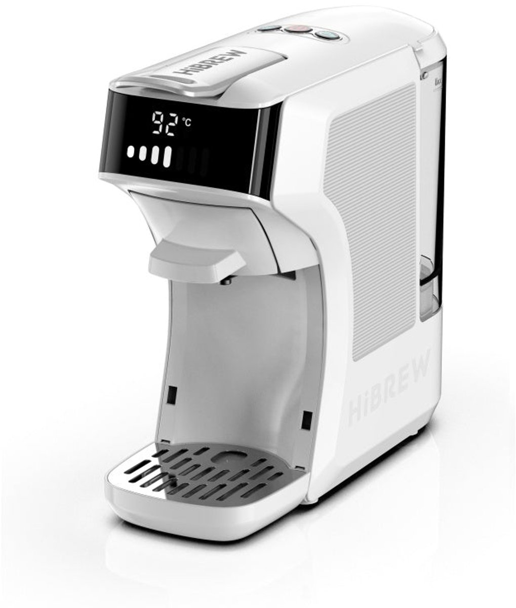 HiBREW H1C 4-in-1 Capsule Koffiemachine – 20 Bar – Geschikt voor Nespresso, Dolce Gusto & E.S.E. Pods – Ook Gemalen Koffie – Koud & Warm – Compact 600ml – Wit
