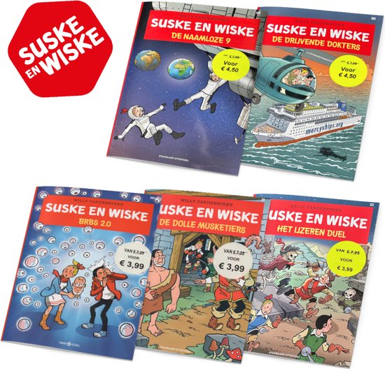 Suske en Wiske - Voordeelbundel van 5 Suske en Wiske stripboeken - Nummers: 89, 321, 344, 359 en 360 - Stripboeken voor kinderen en volwassenen - Vakantieboek voor kinderen