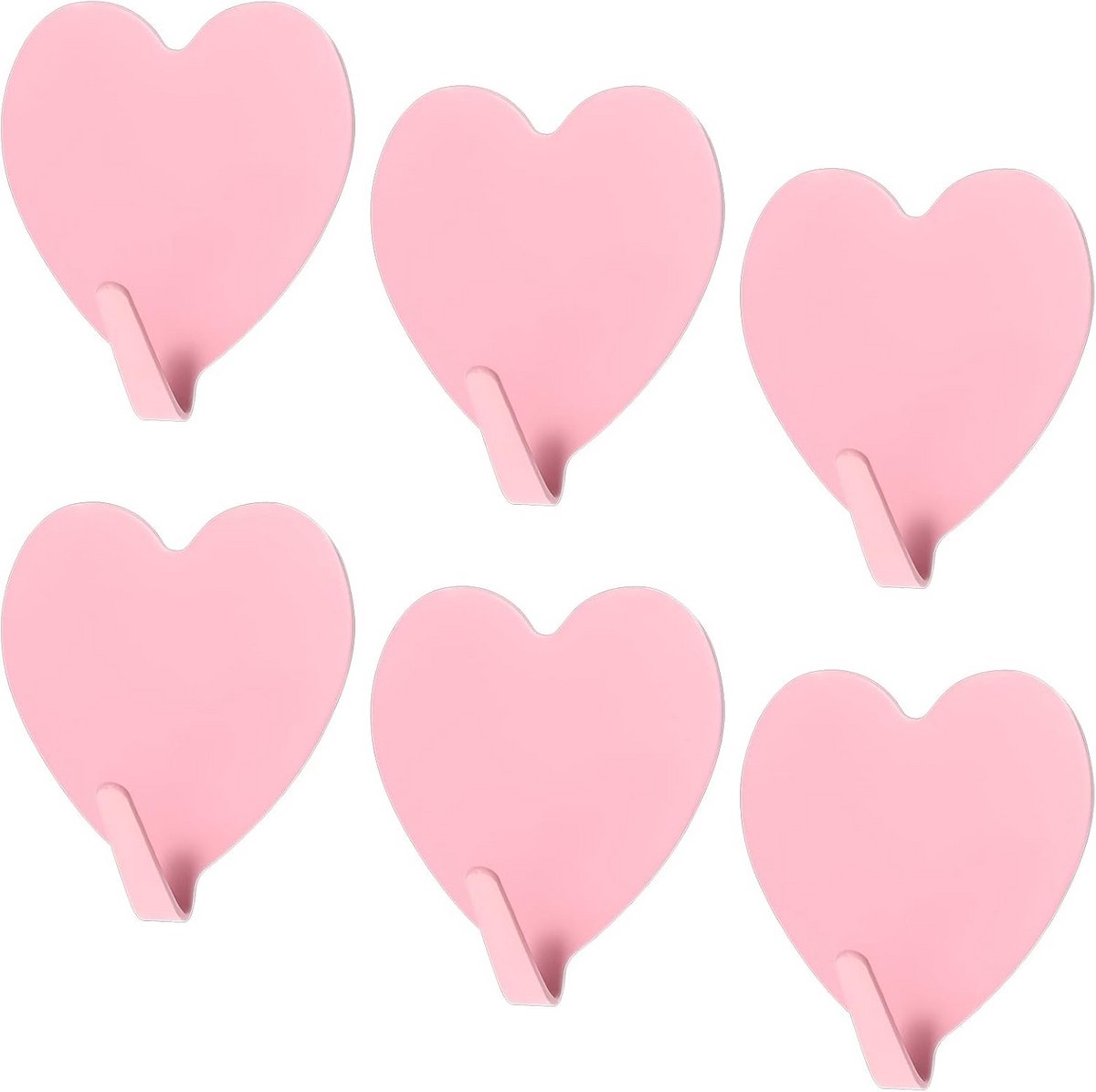 6x Zelfklevende Hartvormige Wandhaken Roze Decoratief RVS