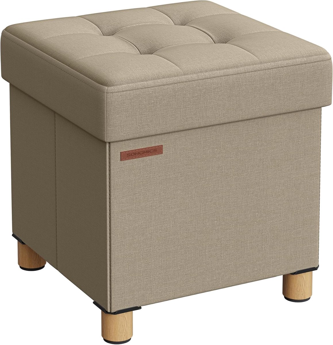 Songmics - Opbergkrukje - voetenbank - hocker - 38 x 38 cm - draagvermogen 300 kg - voor woonkamer, slaapkamer, studentenkamer, camelbruin