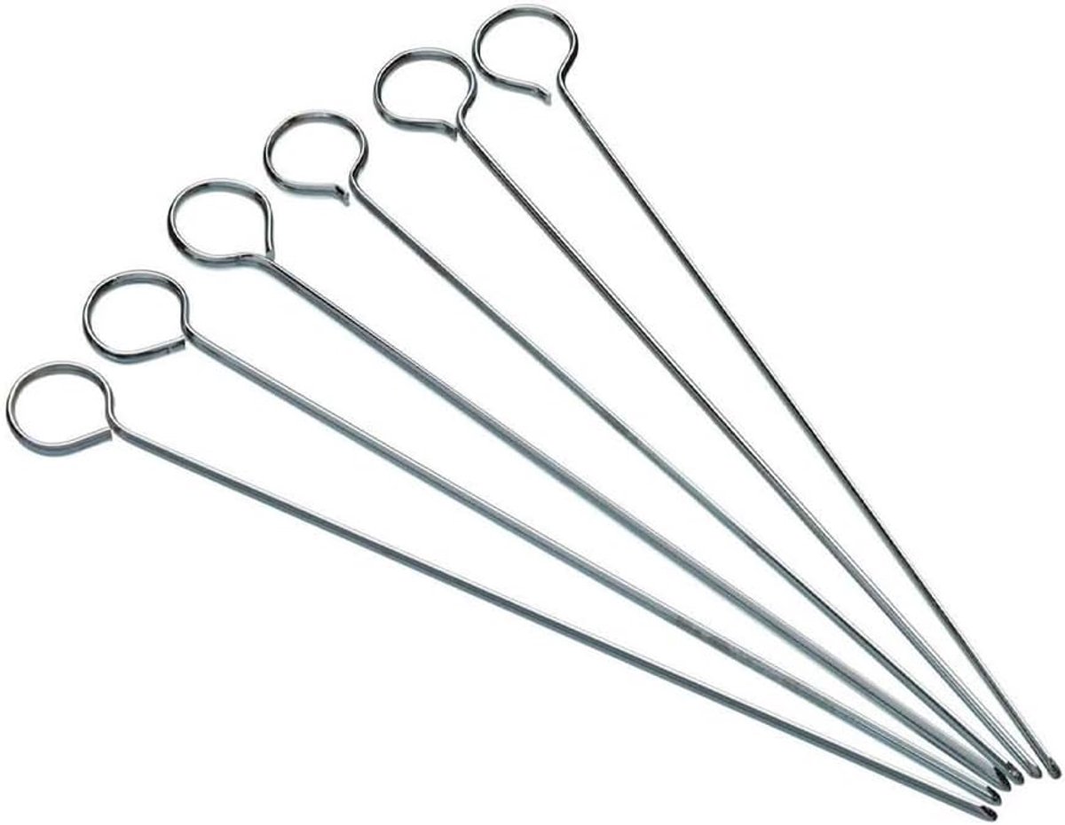 Set van 6 Platte Metalen BBQ Spiezen - 20 cm Herbruikbaar Barbecue Gereedschap