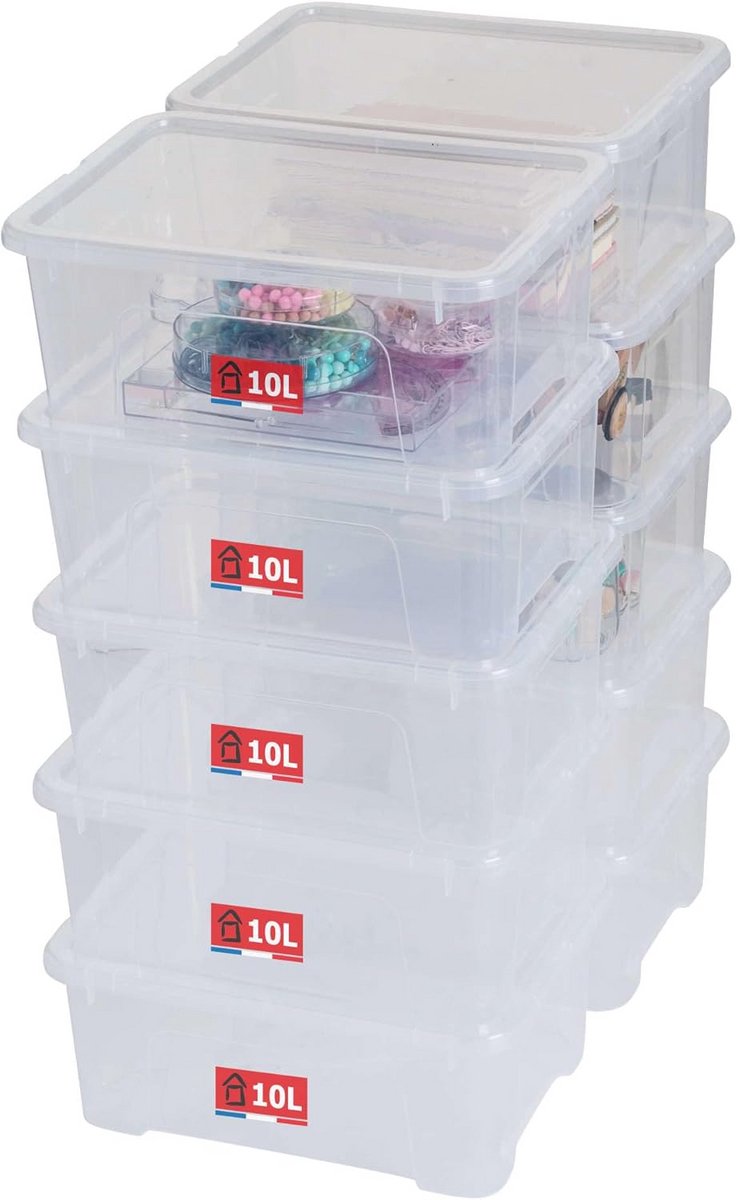 Set van 10 Transparante Stapelbare Opbergboxen met Deksel 10L voor Thuis of Kantoor