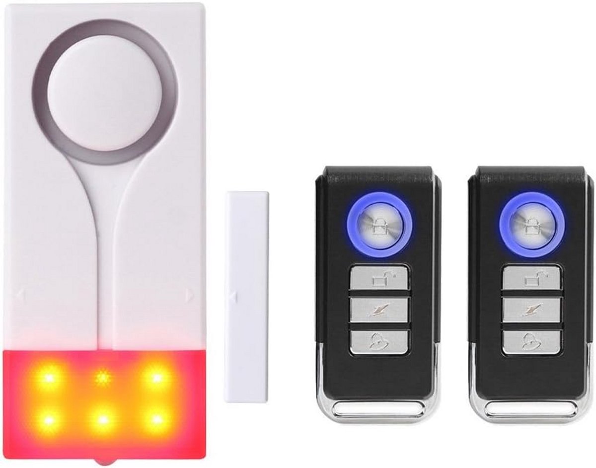 Draadloos Inbraakalarm voor Deur en Raam met Licht en 105db Geluid - Inclusief 2 Afstandsbedieningen