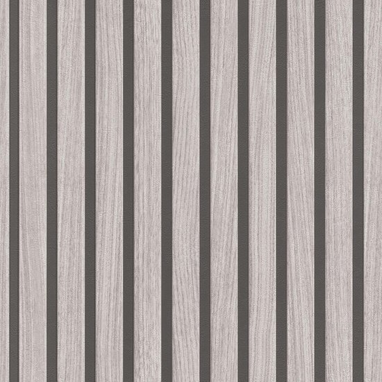 Papier peint avec un motif de lamelles verticales en bois gris clair.