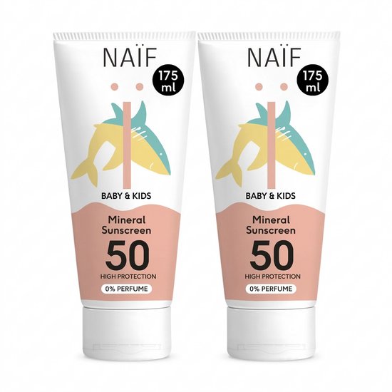 Naïf - Minerale Zonnebrandcrème - Baby & Kids - Zonbescherming - SPF50 - Hoge UVA/UVB Bescherming - 2x175ml