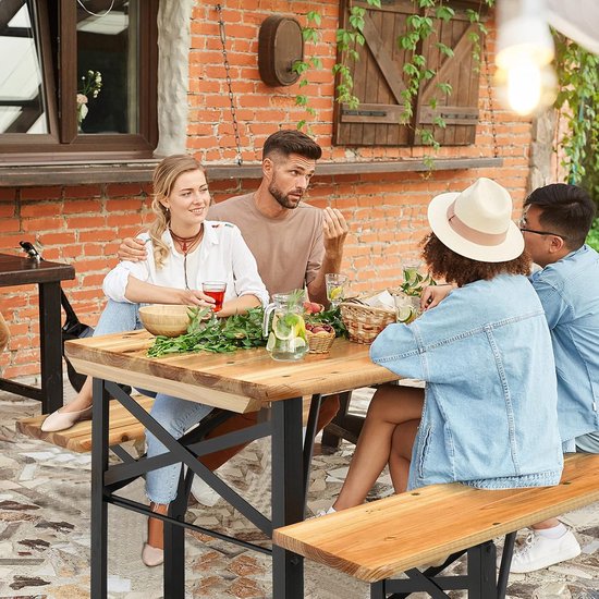 KOMFOTTEU Campingtafel met stoelen, inklapbaar, biertentgarnituur met 1 biertafel en 2 bierbanken, picknicktafel opvouwbaar en ruimtebesparend, tuingarnituur, 176 x 46 x 76 cm, draagbaar van komfotteu — afbeelding 2