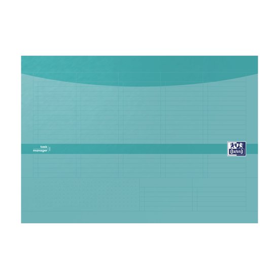 Carnet aqua pour tâches avec logo 'task manager' et logo Oxford.