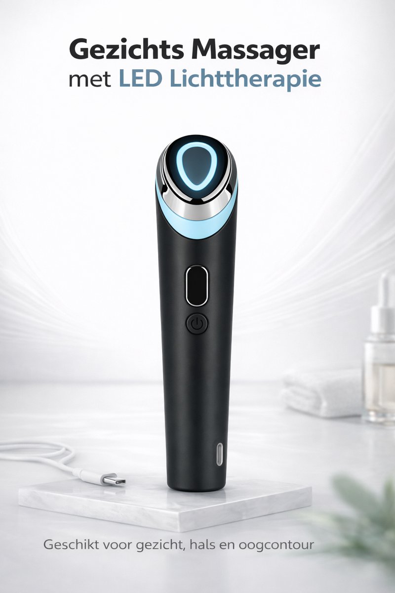 BYKYA Huidverjongingsapparaat – 7-in-1 LED Gezichtsmassage – Facelift Apparaat – Anti-Aging – Rimpelverwijderaar – USB Oplaadbaar – Zwart