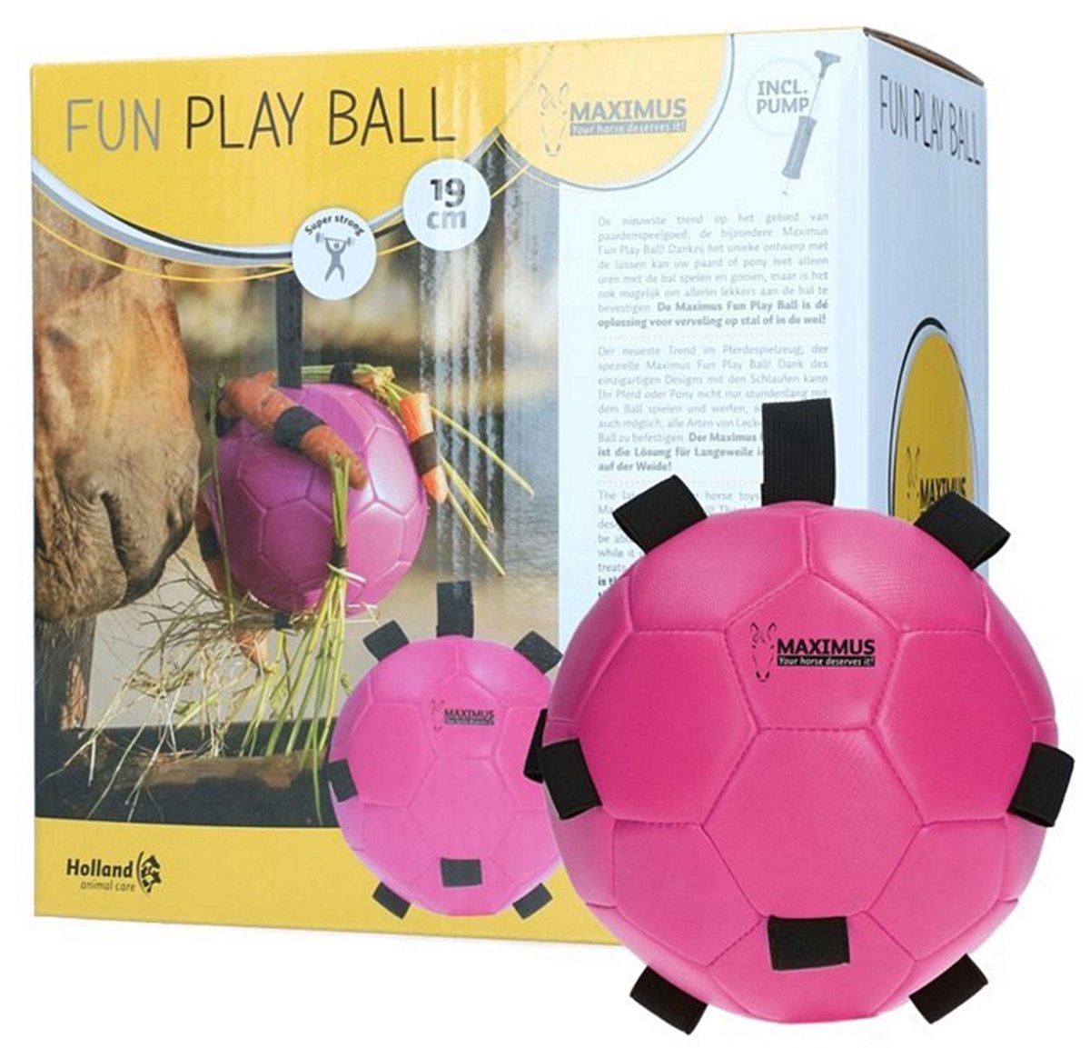 Maximus Fun Play Ball - Ø 19 cm - Paardenspeelgoed - Bal voor Paarden - Geschikt voor Traktaties - Roze