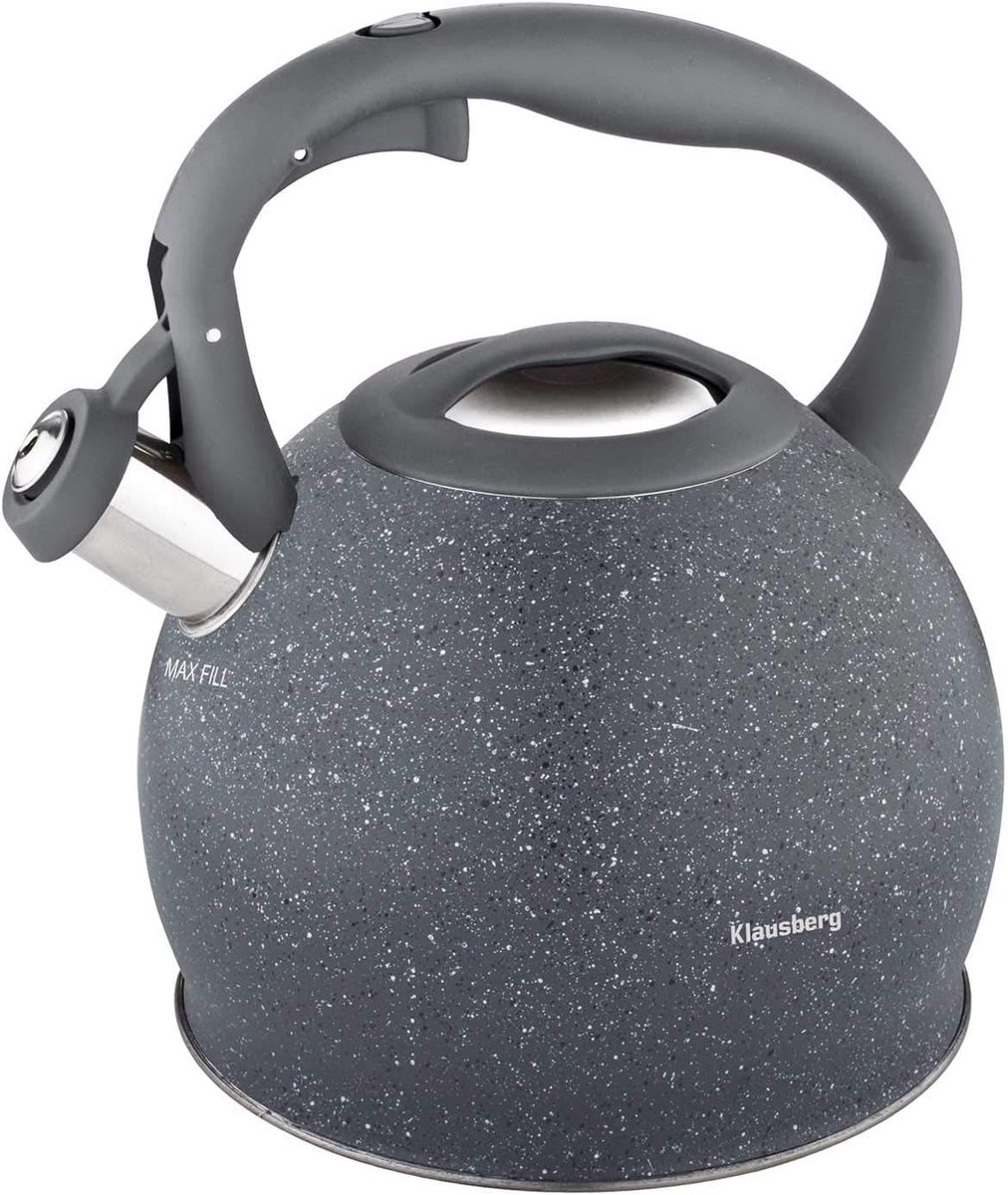 Fluitketel RVS met Marmerlook Coating - 2 Liter Ketel voor Alle Fornuizen