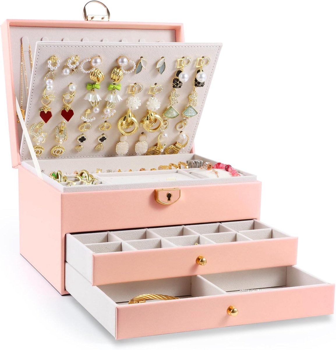 Luxe Sieradendoos met 3 Lagen en Afneembaar Dienblad - Ideale Sieradenopslag en Cadeau