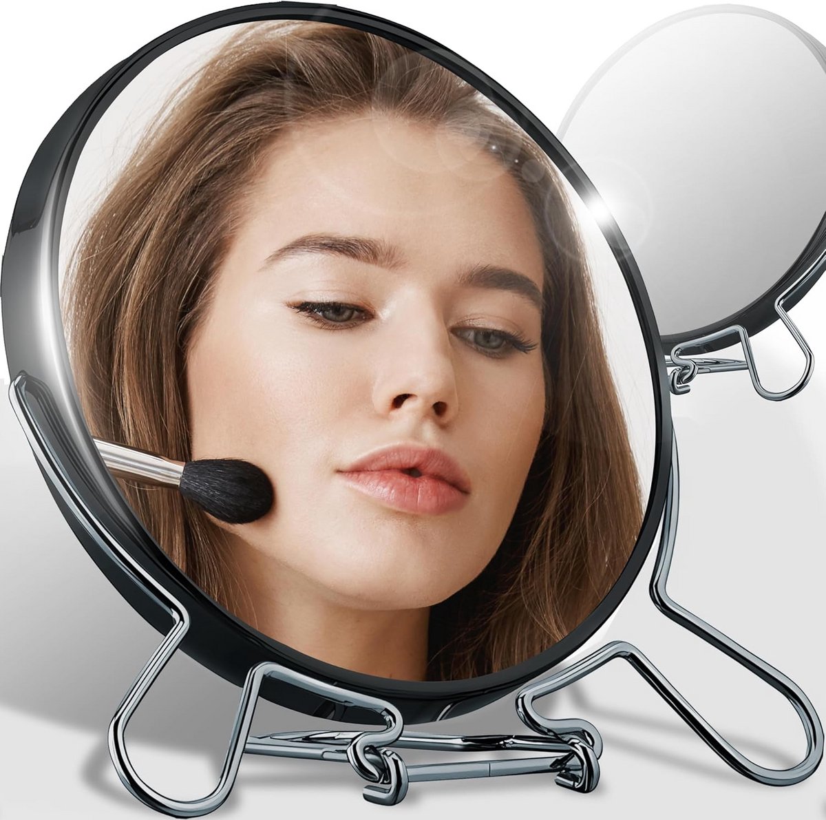 Dubbelzijdige Staande Make-up Spiegel met 2x Vergroting - 360° Draaibaar en Verchroomd
