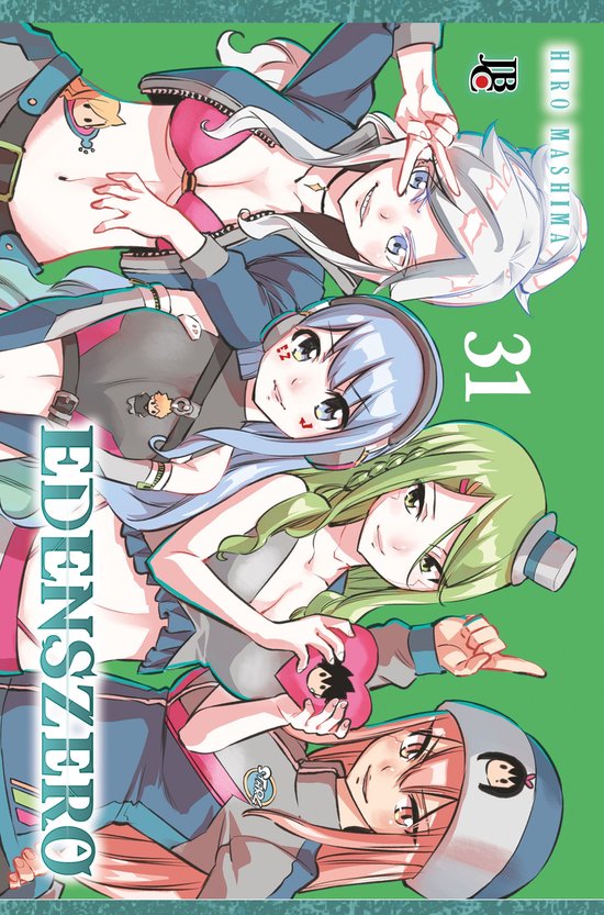Vier anime-personages met verschillende haarkleuren en outfits, met het logo Edens Zero 31 erop.