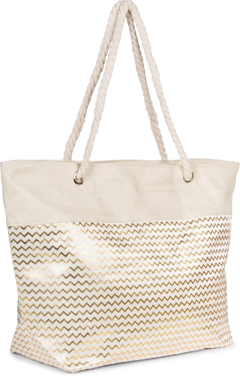XXL Strandtas Dames met Metallic Zigzag Patroon en Ritssluiting - Grote Schoudertas