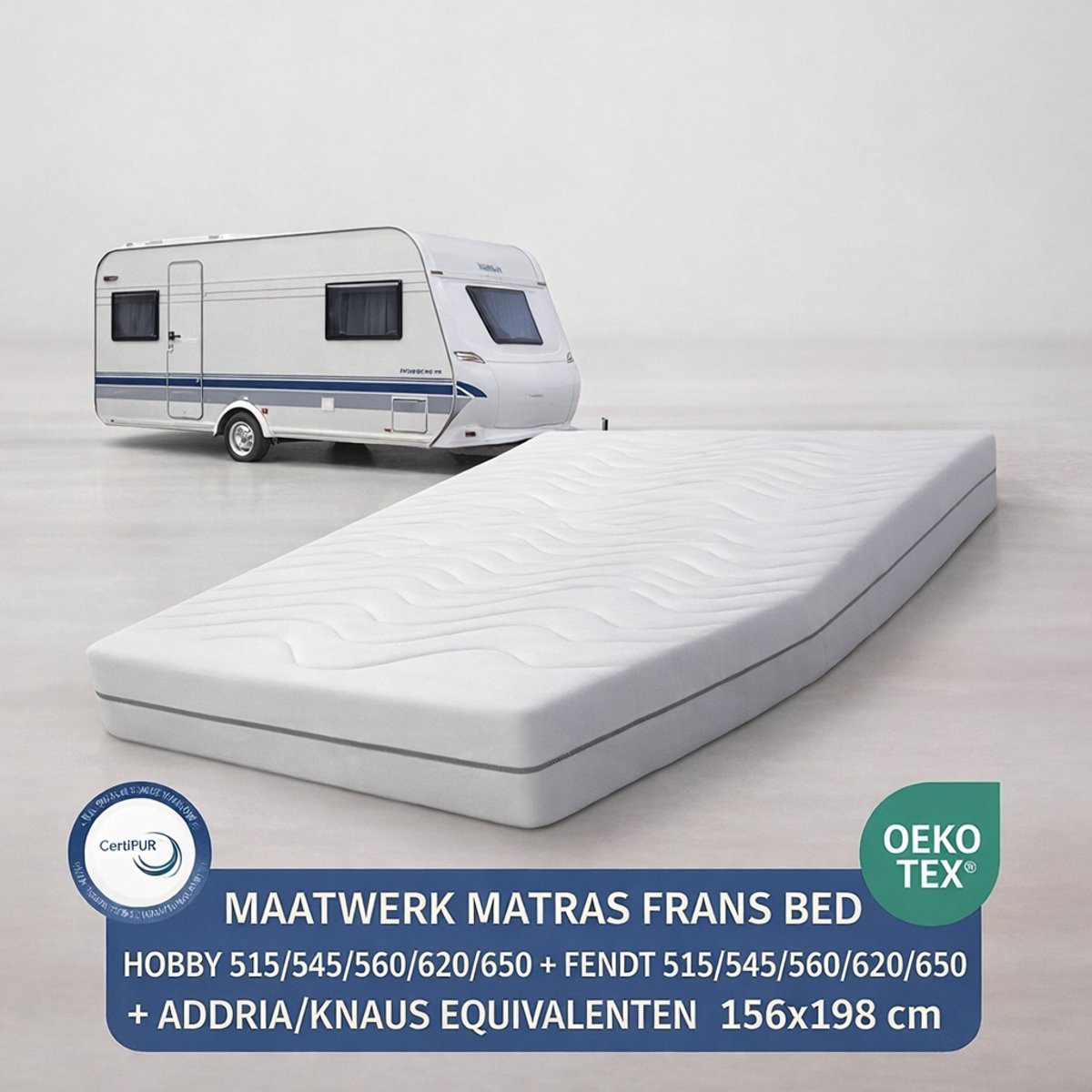 EasyBedden® Matras Fransbed opmaat caravan matras Jupiter 156x198 Koudschuim HR55 circa 16 cm