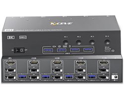 KVM Switch 4 PC naar 3 Monitoren 8K@60Hz/4K@144Hz met USB 3.0 en DisplayPort/HDMI