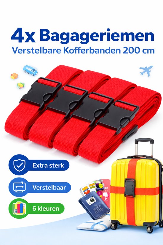 Verstelbare bagageriemen - 4 stuks voor veilige koffers tijdens het